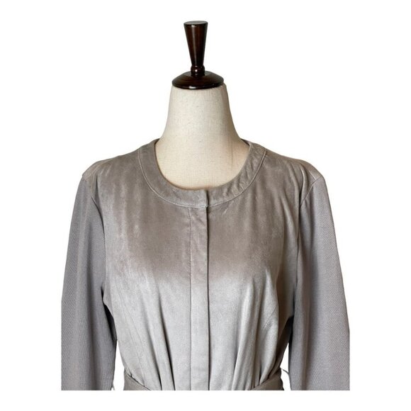 H By Halston Gray Faux Suede Knit Sleeves Tie Waist Trench Coat Jacket Size 8 - Picture 4 of 12